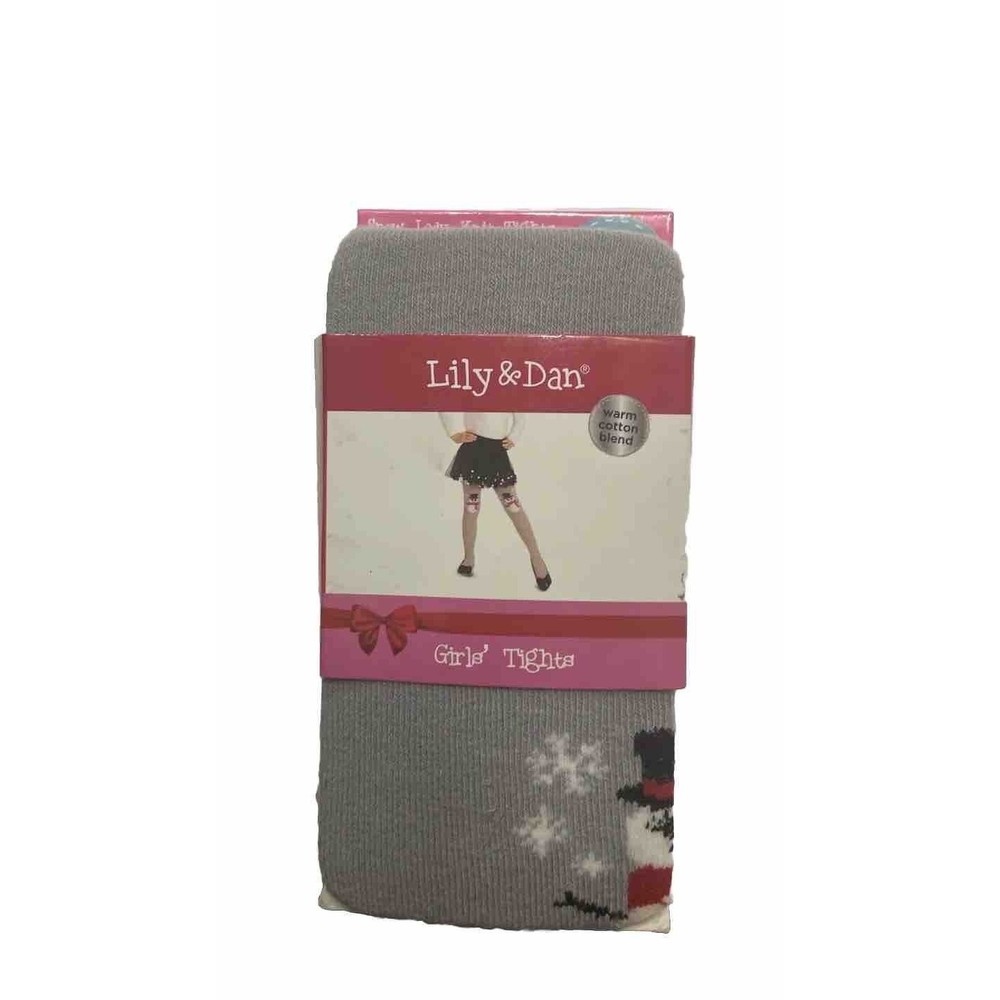 Tights Girls's Gray L 12-14 Snowman Snowflakes Cotton Blend Winter Lily & Dan